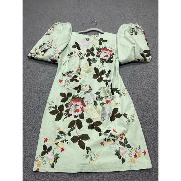 Anthropologie Let Me Be Mini Dress Green Long-Sleeve Embroidered Preppy Sz M NWT - Picture 7 of 15